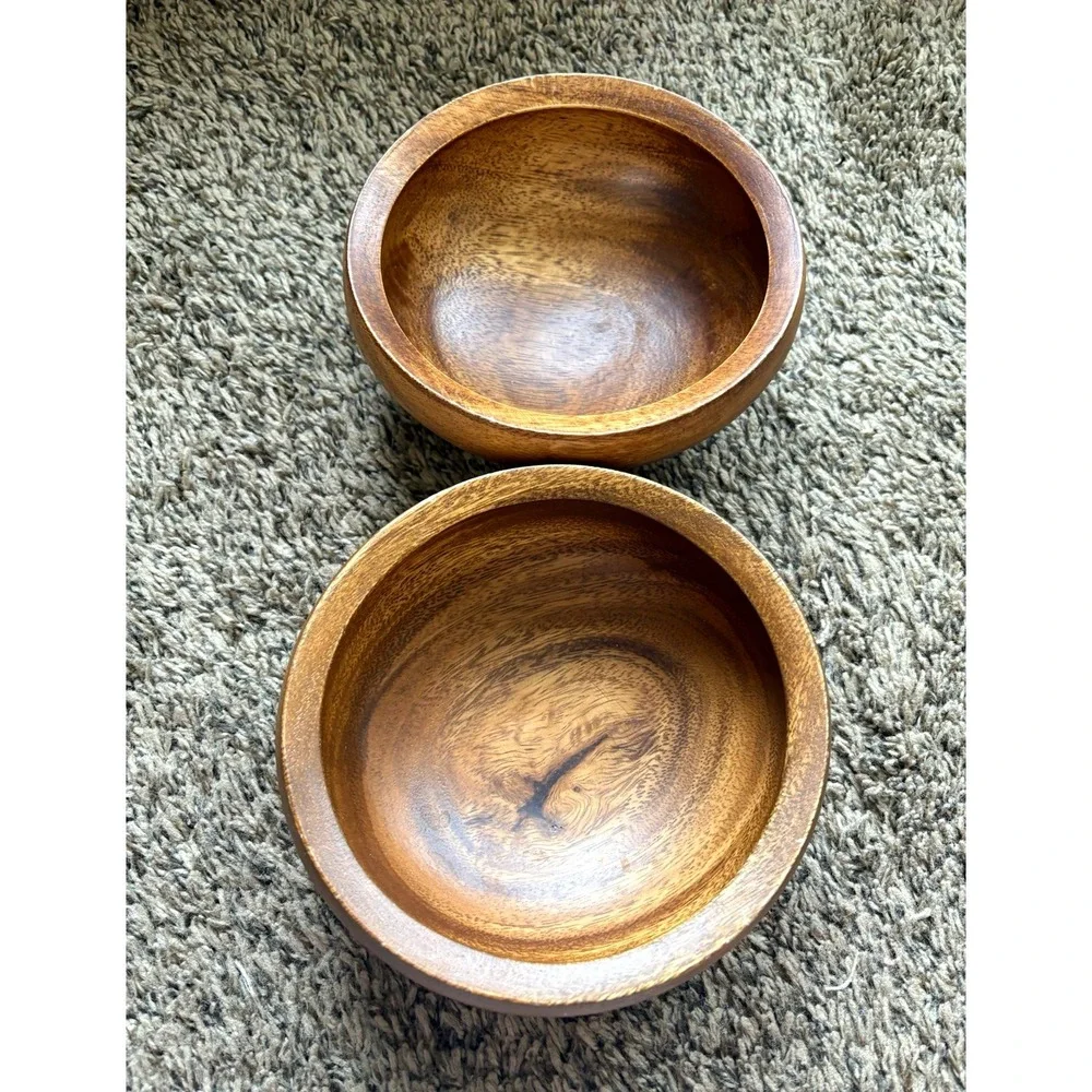 Dansk 2-Piece Wooden Bowl Set Round Brown Wood Grain Smooth Finish Philippines